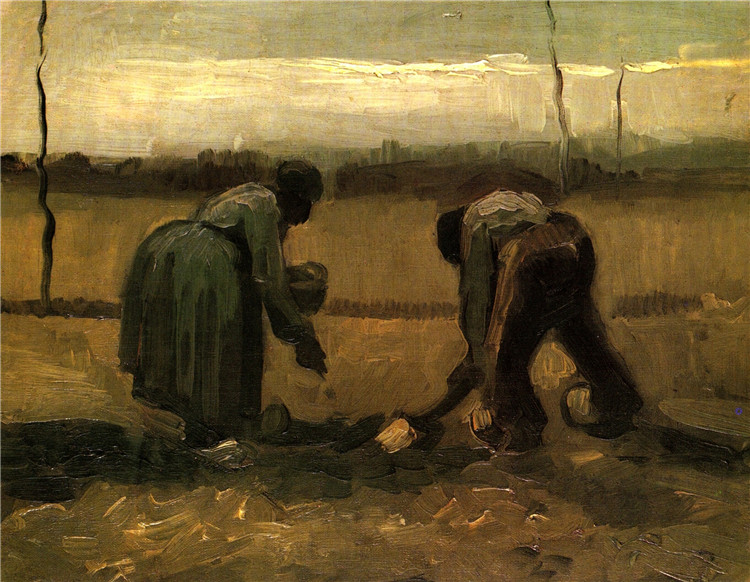 Peasant And Peasant Woman Planting Potatoes